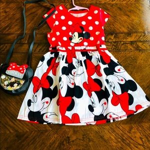 Disney Minnie Mouse 100% cotton dress and cute bag set